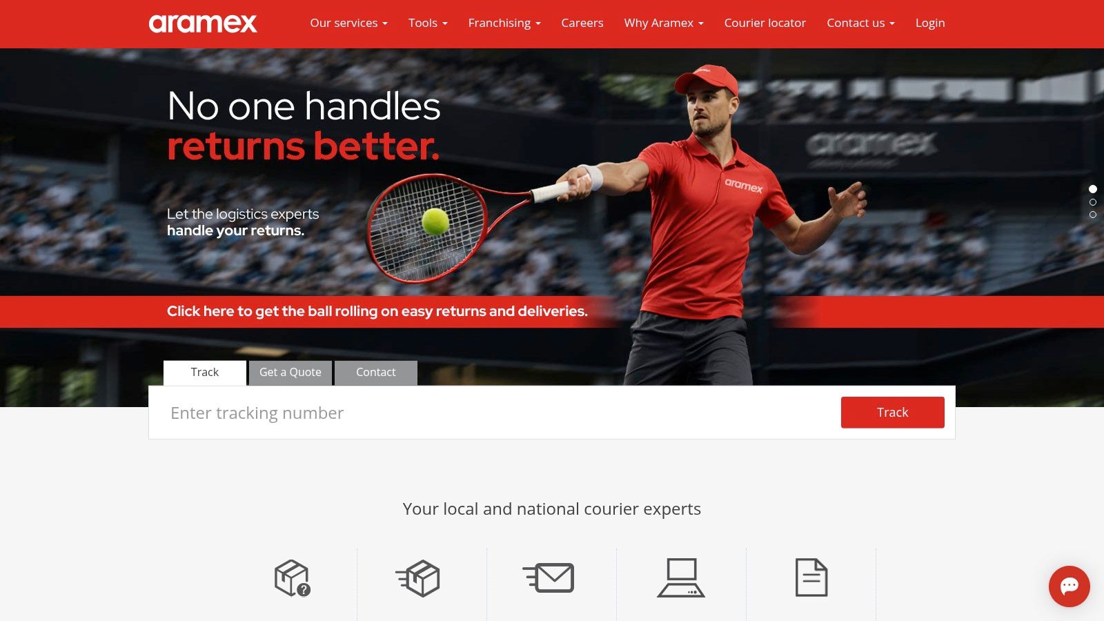 An Aramex courier delivering a parcel to a residential home