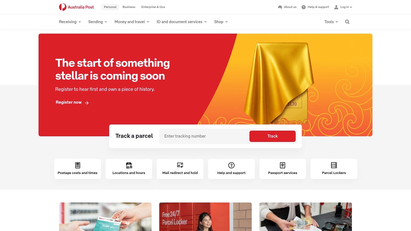 Australia Post storefront showing parcel services and customer interaction