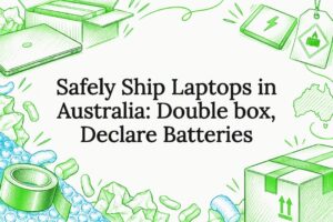 Laptop shipping safety title card