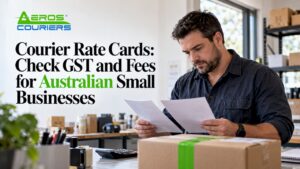Small business owner checking courier rate sheets