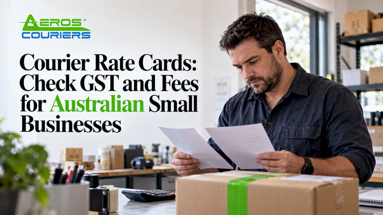Small business owner checking courier rate sheets