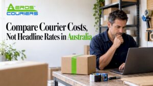 Small business owner comparing a courier quote