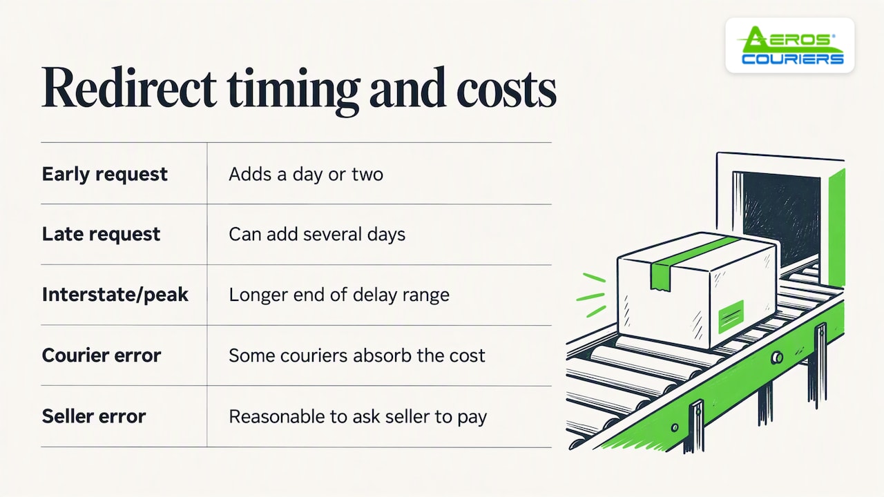 Timing, delays and who pays for a redirect — overview diagram