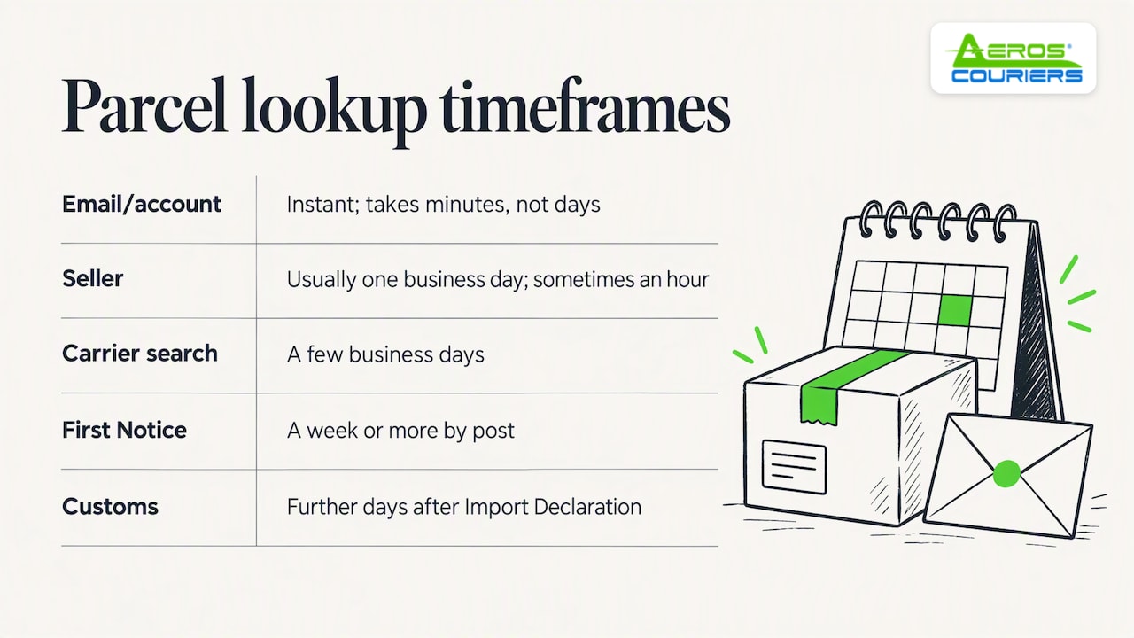 Typical parcel lookup timeframes by route
