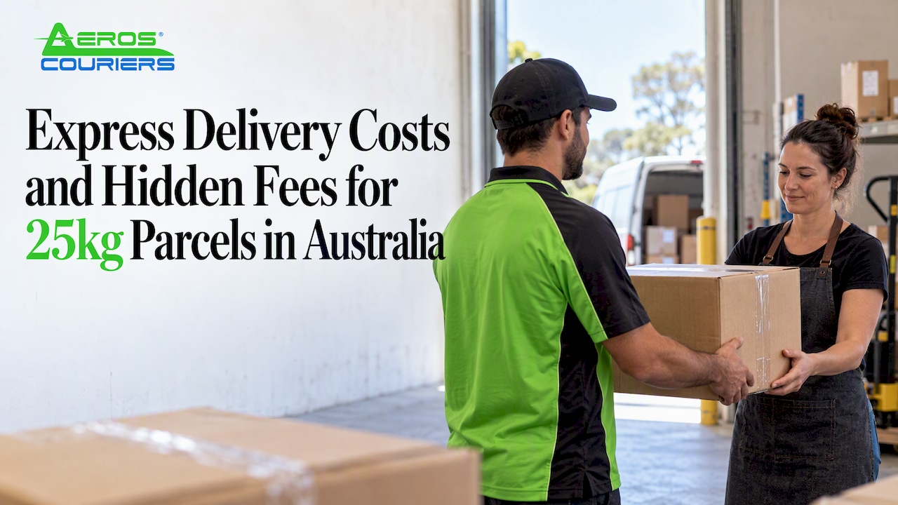 Courier collecting a parcel at a small business