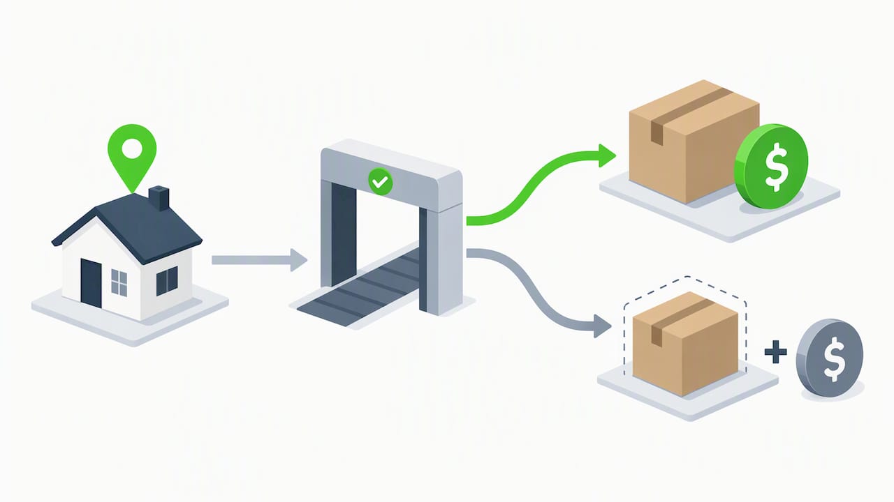 Address validation branching to booking or later adjustment