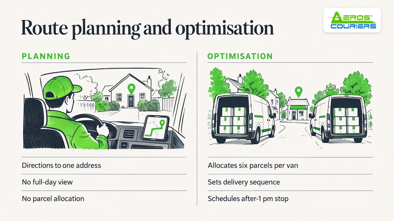 Twelve parcels split between two timed van routes