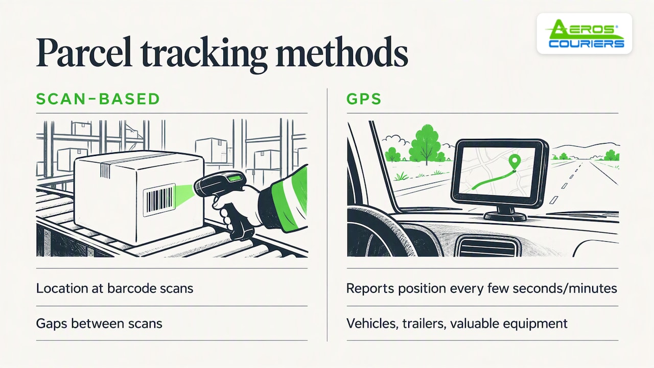 Parcel scan updates compared with GPS tracking