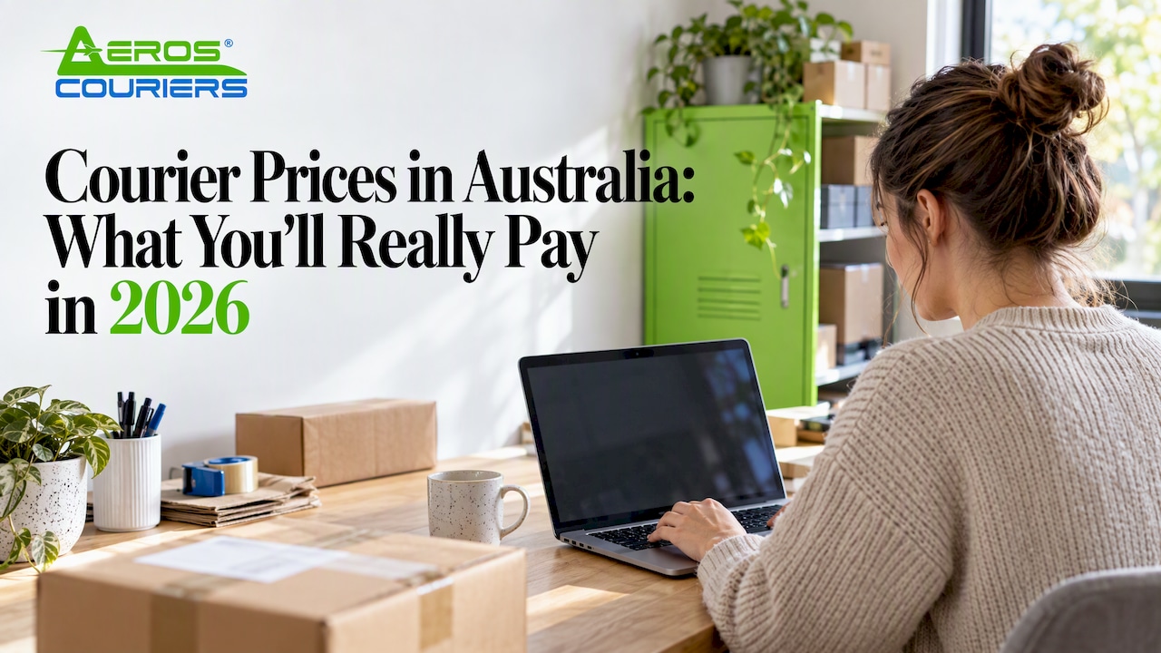 Small business owner reviews courier prices online