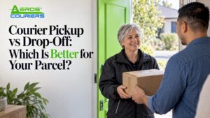 Sender handing a parcel to a courier