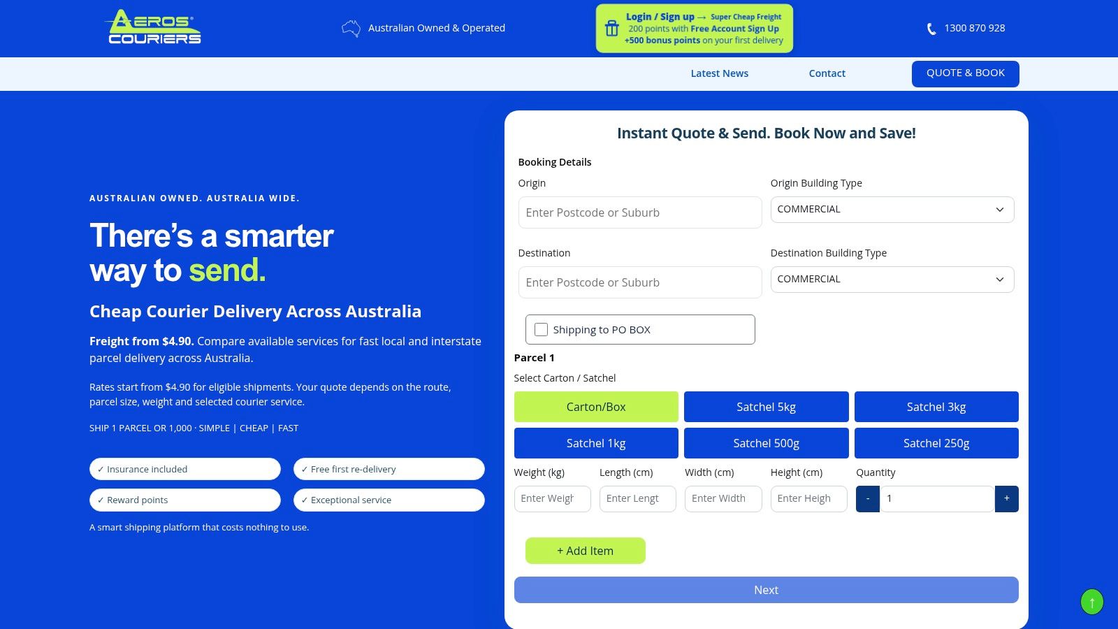 Screenshot from https://www.aeroscouriers.com.au